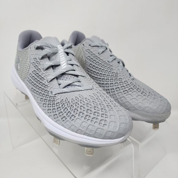 Under Armour Softball Cleats Womens 7 Grey Glyde 2 Logo Spell Out Metal Shoes - Picture 1 of 7